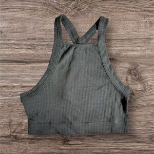 Free People Catch Up Brami Charcoal Gray‎ Ribbed Cropped Tank Top Sz.M
